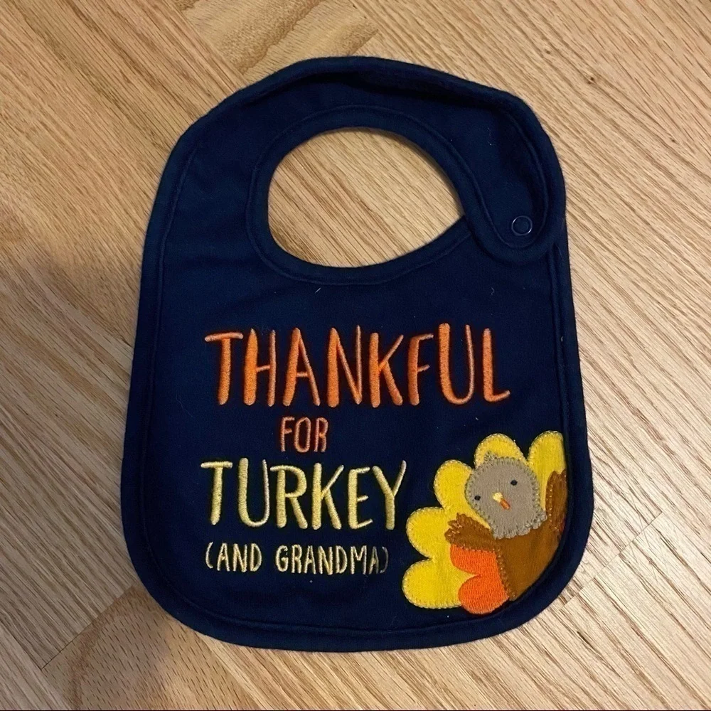 Thankful for Turkey and Grandma Thanksgiving Bib Baby Kids Blue